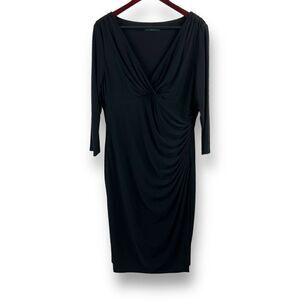 Lauren Ralph Lauren Women's Size L Long Sleeve Crossover Dress Black Ruched Midi